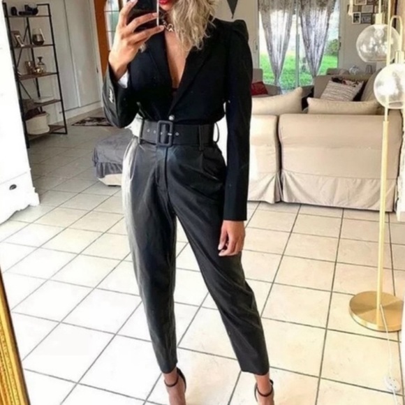 ZARA | Faux Leather Belted Pants - Picture 3 of 7